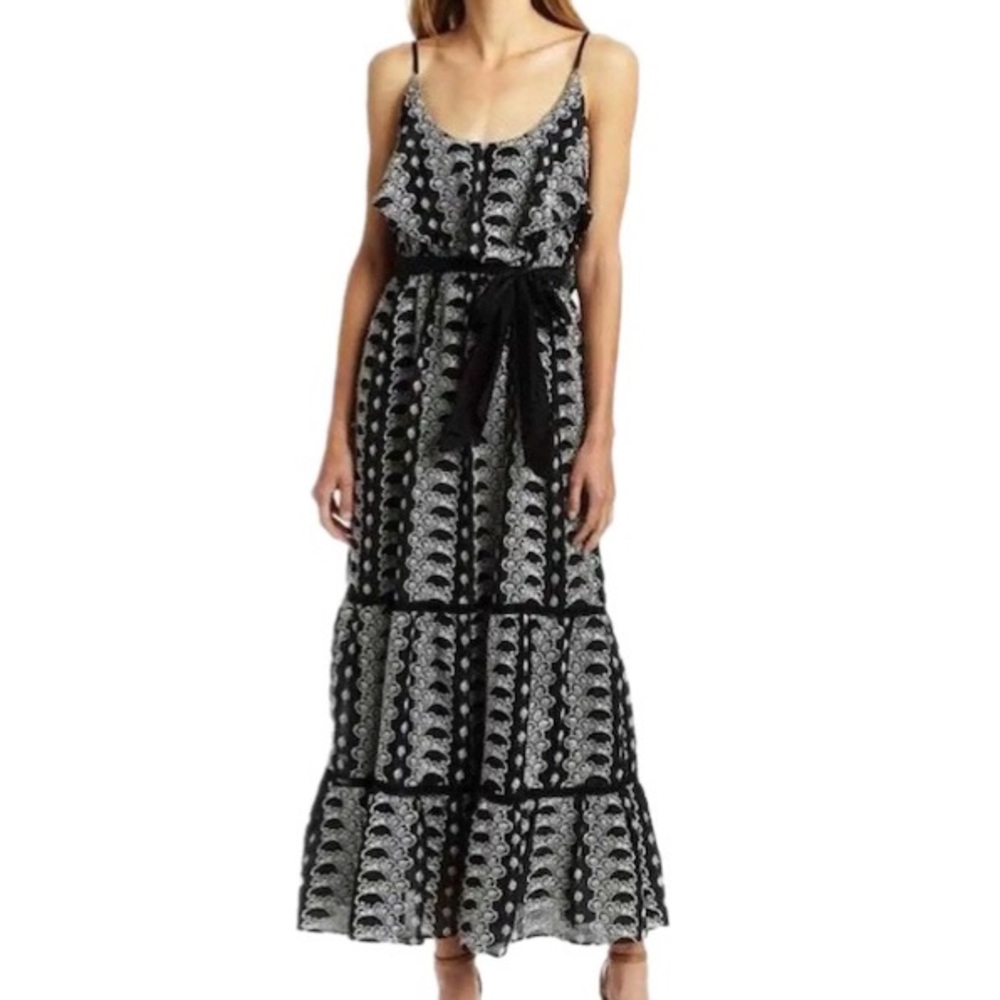 LOVE THE LABEL Black maxi dress w/ white embroidery- Ruffle collar-sleeveless XS - Picture 2 of 12